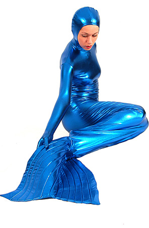 Mermaid Shiny Spandex Zentai Suit Open Face